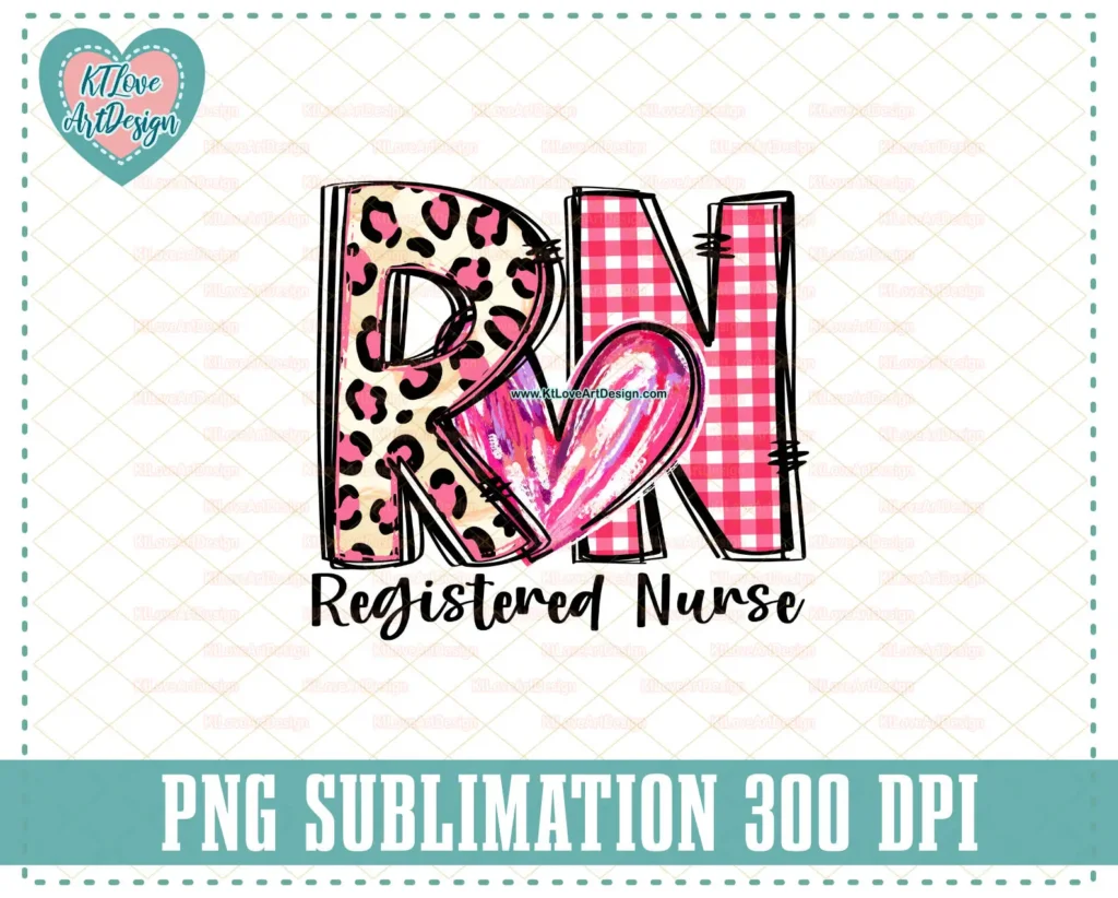 RN (Registered Nurse) Valentine Leopard & Plaid Png Design