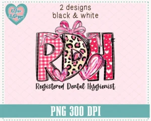 RDH (Registered Dental Hygienist) Valentine Coquette Leopard & Plaid Png Design - Image 2