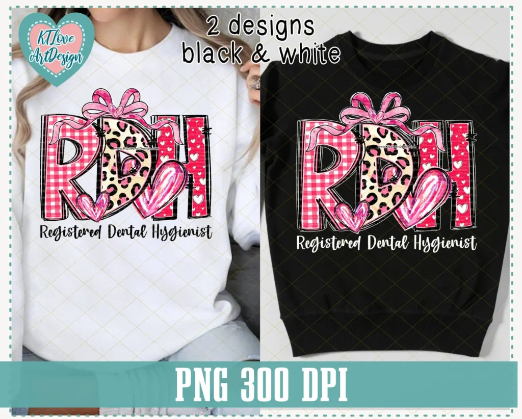 RDH (Registered Dental Hygienist) Valentine Coquette Leopard & Plaid Png Design
