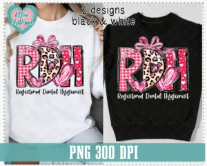 RDH (Registered Dental Hygienist) Valentine Coquette Leopard & Plaid Png Design