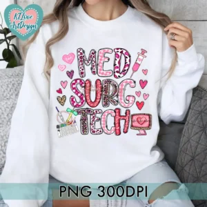 Med-Surg Tech Valentine Leopard & Plaid Png Design - Image 2
